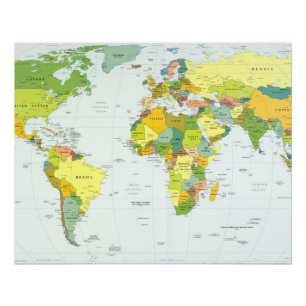 World Map Globe Country Atlas Poster