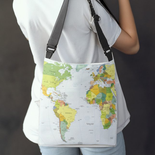 World Map Globe Country Atlas Tragetaschen Mit Langen Trägern (Holding this bag)