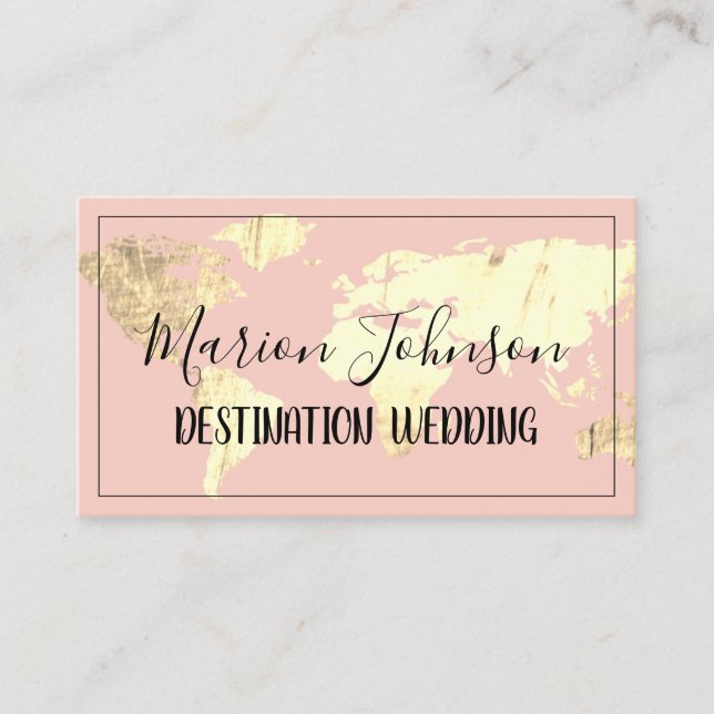 World Map Globe Map Reiseagentur Gold Rose Busin Visitenkarte (Vorderseite)