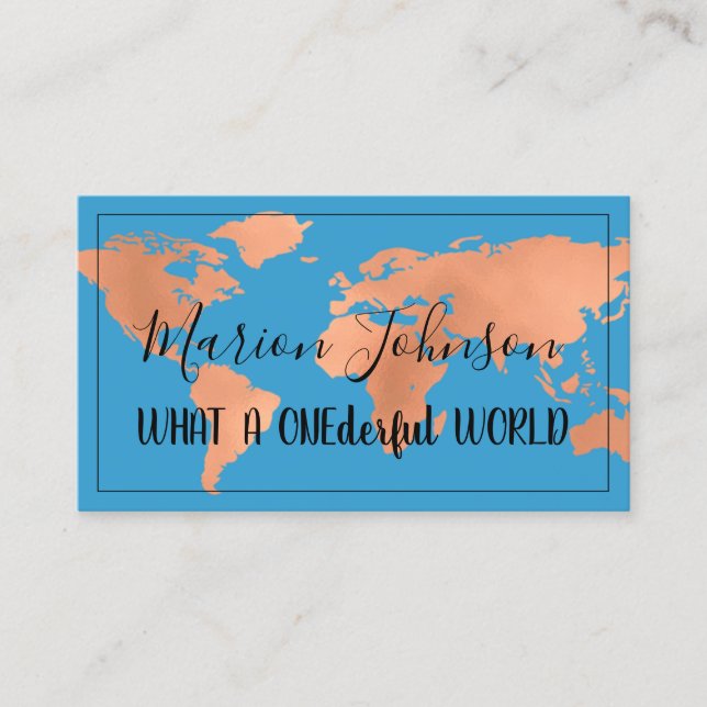 World Map Globe Map Reiseagentur Rose Cooper Blue Visitenkarte (Vorderseite)
