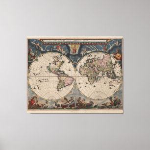 World Map Globe Reiseantik Leinwanddruck