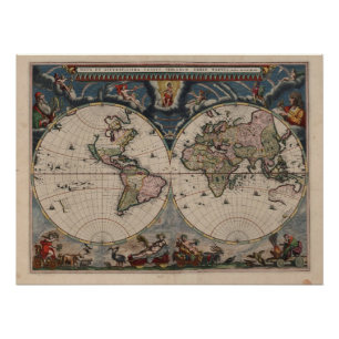 World Map Globe Reiseantik Poster
