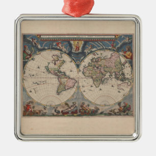 World Map Globe Travel Antique Silbernes Ornament