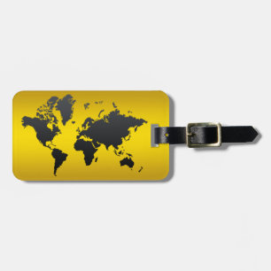 World Map Gold Black Beruflich Chic Moderne Gepäckanhänger