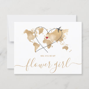 World Map Gold werden Sie mein FLOWER GIRL Invitat Einladung
