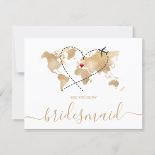 World Map Gold werden Sie meine Bridesmaid sein Einladung