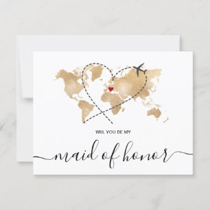 World Map Gold werden Sie meine Trauzeugin sein Einladung