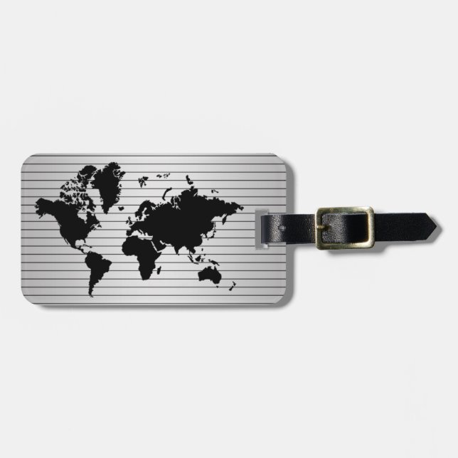 World Map Imitate Beruflich Black Metal Gepäckanhänger (Vorderseite horizontal)