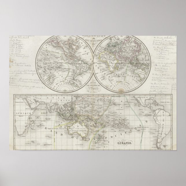 World Map in Two Hemispheres Poster (Vorne)
