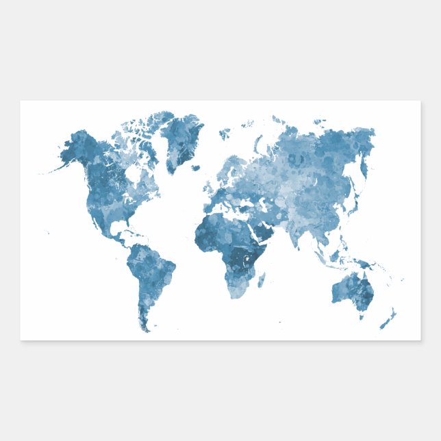 World map in watercolor 09 Blue Rechteckiger Aufkleber (Vorderseite)