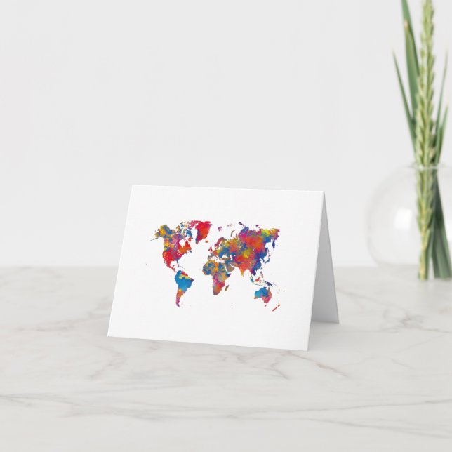 World map in watercolor dankeskarte (Vorderseite)