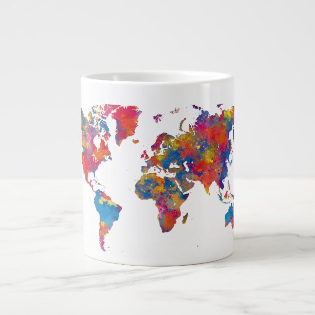 World map in watercolor Jumbo-Tasse (Vorderseite)