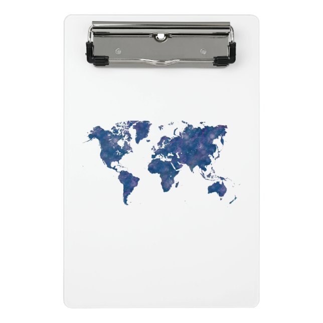 World map in watercolor mini klemmbrett (Vorderseite)