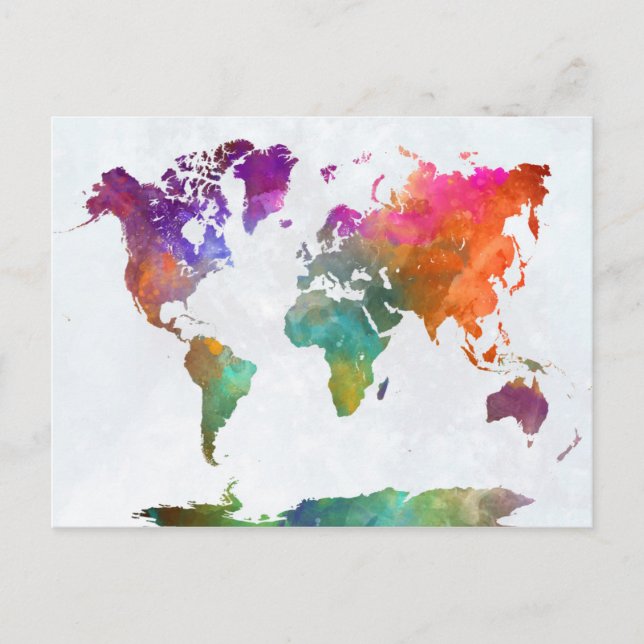 World Map In Watercolor Postkarte (Vorderseite)