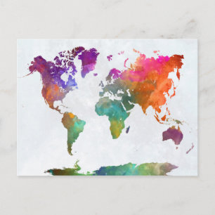 World Map In Watercolor Postkarte