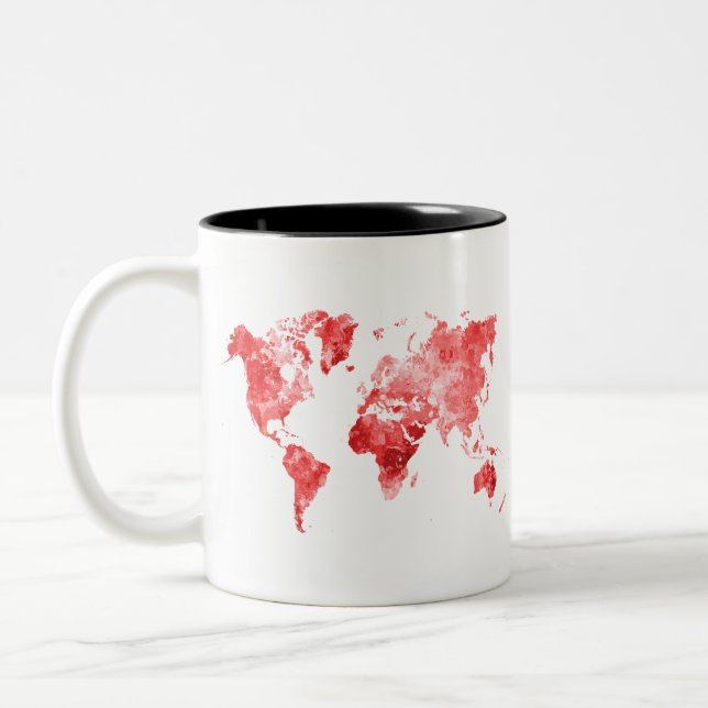 World map in watercolor Red Zweifarbige Tasse (Links)