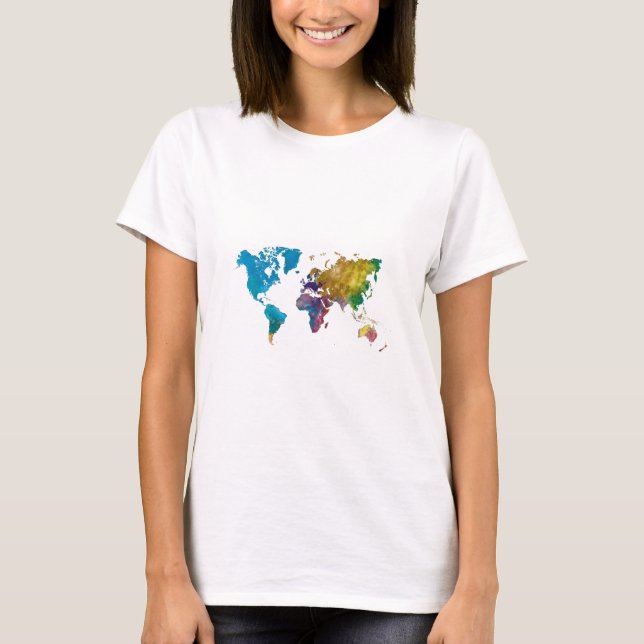 World map in watercolor T-Shirt (Vorderseite)