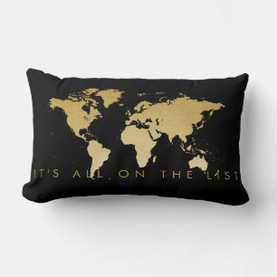 World Map Liebe to Travel Black and Gold Lendenkissen