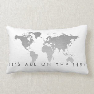 World Map Liebe to Travel the List Silver Lendenkissen