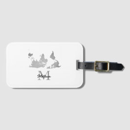 World Map Monogram Name Traver Custom Grau White Gepäckanhänger