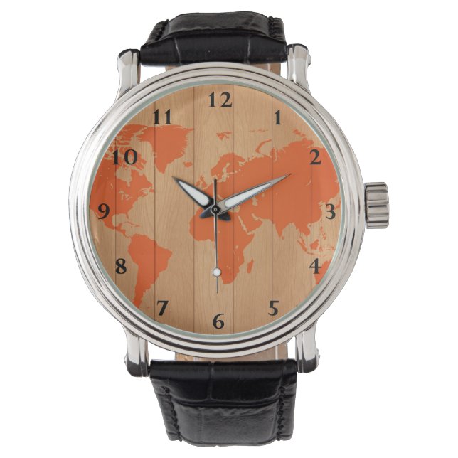 World Map Muster Armbanduhr (Vorderseite)