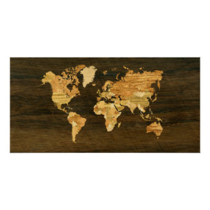 World Map Poster aus Holz