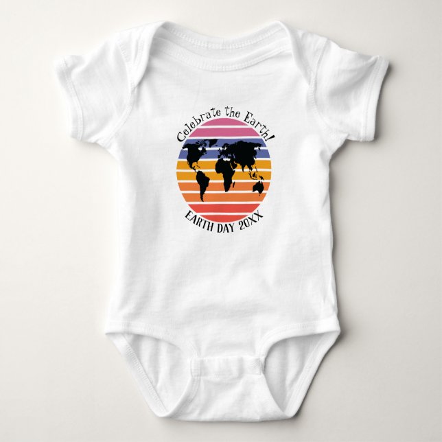 World Map Retro Sunset Silhouette Baby Strampler (Vorderseite)