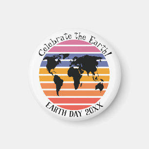 World Map Retro Sunset Silhouette Magnet