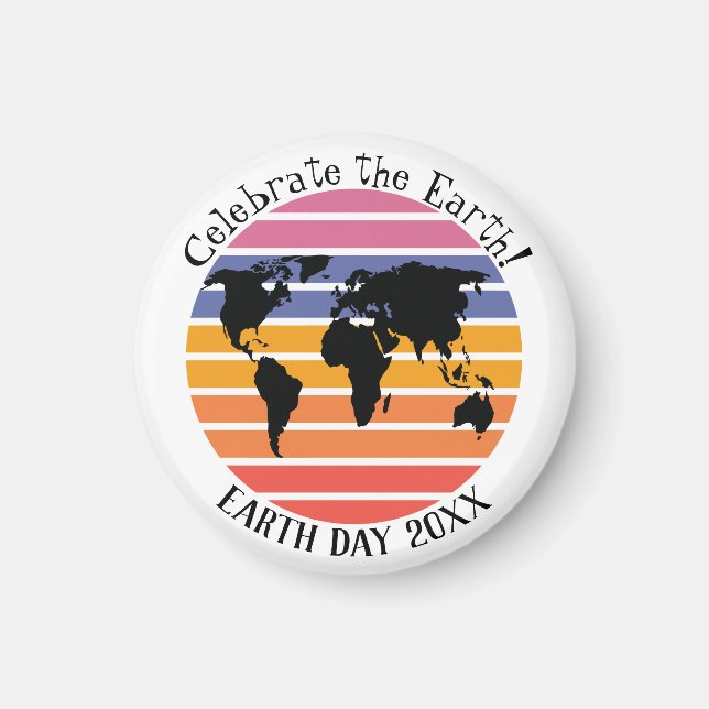 World Map Retro Sunset Silhouette Magnet (Vorne)