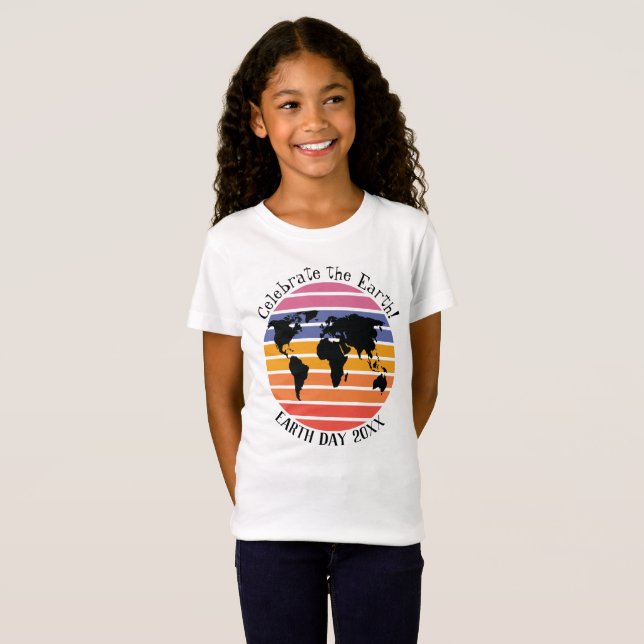 World Map Retro Sunset Silhouette T-Shirt (Vorne ganz)