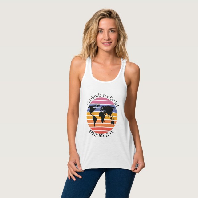 World Map Retro Sunset Silhouette Tank Top (Vorderseite Vollansicht)