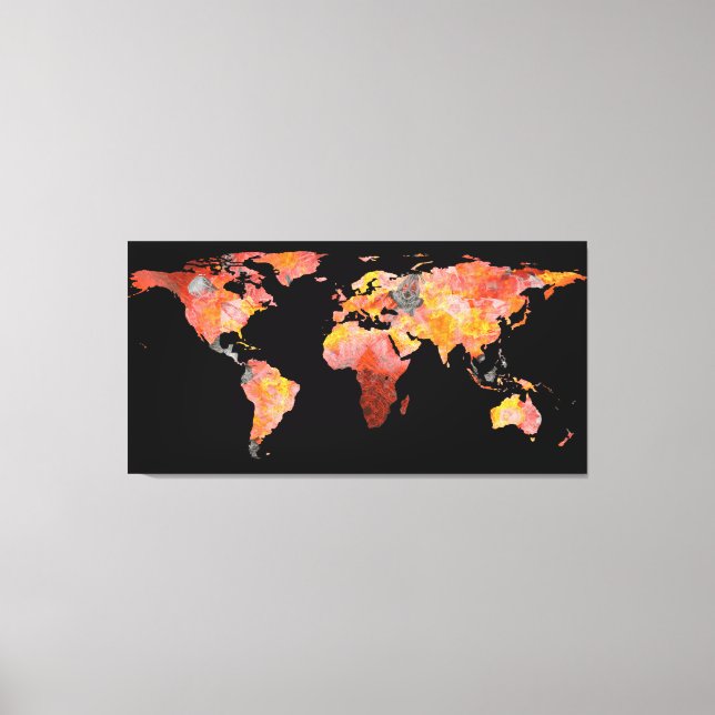 World Map Silhouette - Feuerfotografie Mandala Leinwanddruck (Vorderseite)