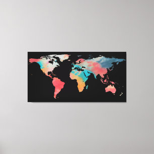World Map Silhouette - Gefärbte Krawatte Colors Leinwanddruck