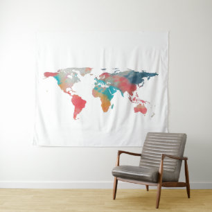 World Map Silhouette - Gefärbte Krawatte Colors Wandteppich