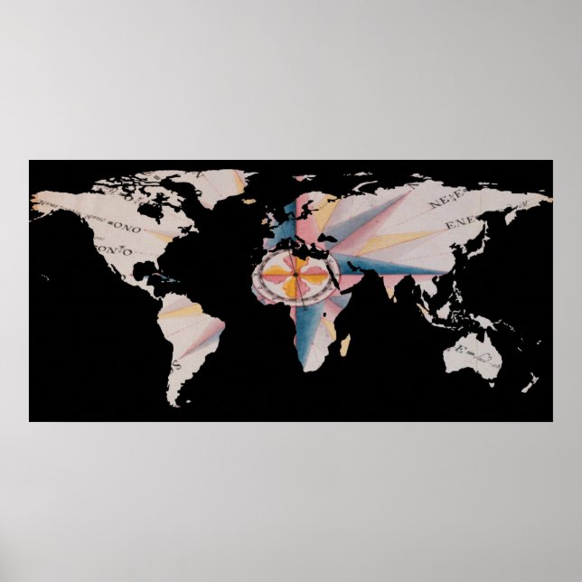 World Map Silhouette - Navigationskompass Poster (Vorne)
