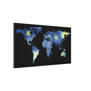World Map Silhouette - The Starry Night Leinwanddruck