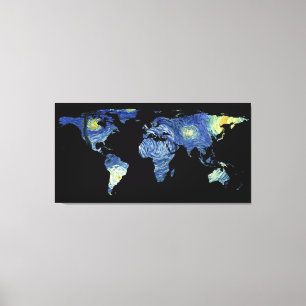 World Map Silhouette - The Starry Night Leinwanddruck