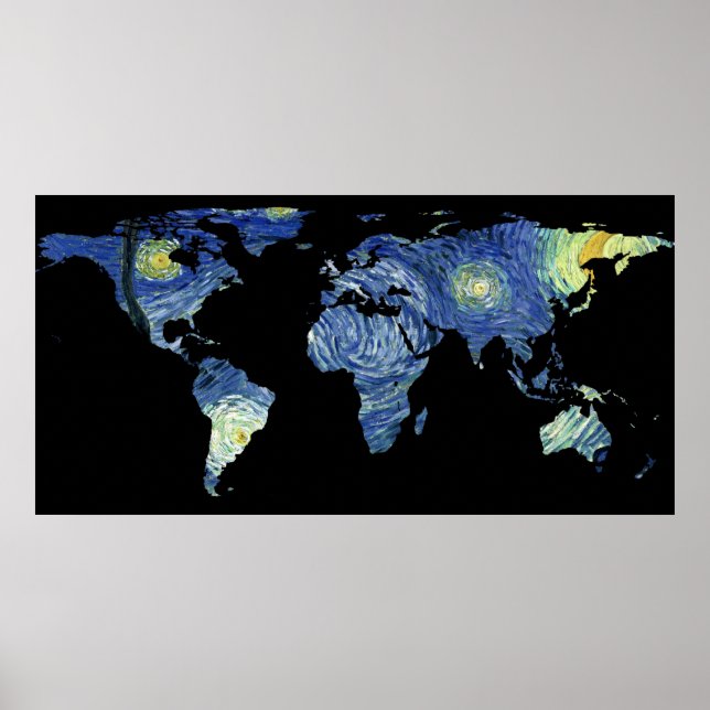 World Map Silhouette - The Starry Night Poster (Vorne)