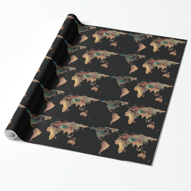 World Map Silhouette - Van Gogh's Painted Eyes Geschenkpapier (Ungerollt)