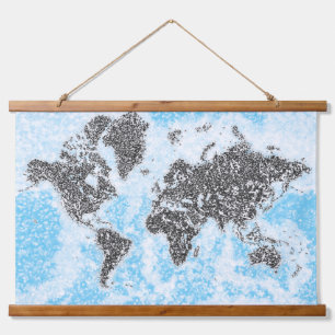 World Map Tapestes Wandteppich Mit Holzrahmen