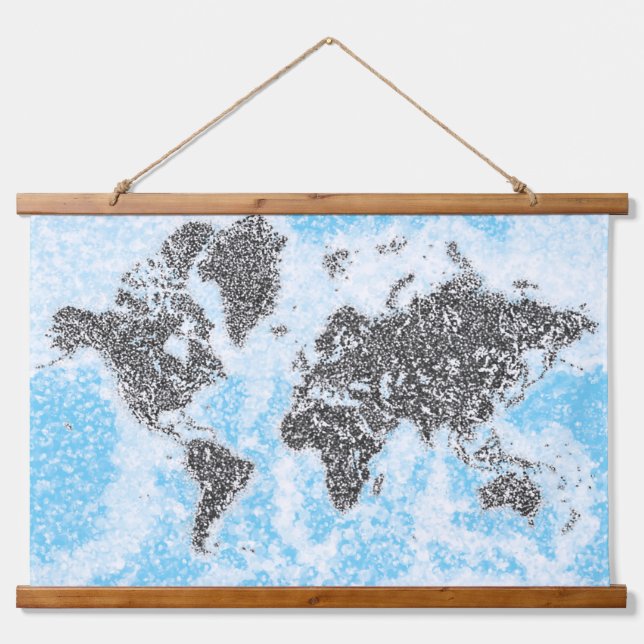 World Map Tapestes Wandteppich Mit Holzrahmen (Vorne)