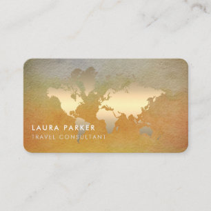 World Map Travel Agent Watercolor Gold Tourismus Visitenkarte