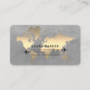 World Map Travel Agent Watercolor Gold Tourismus Visitenkarte