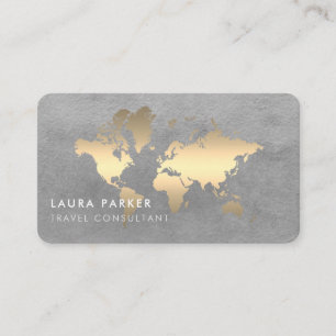 World Map Travel Agent Watercolor Gold Tourismus Visitenkarte