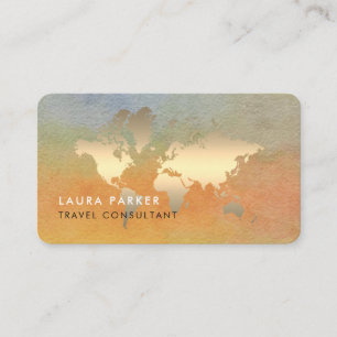 World Map Travel Agent Watercolor Gold Tourismus Visitenkarte
