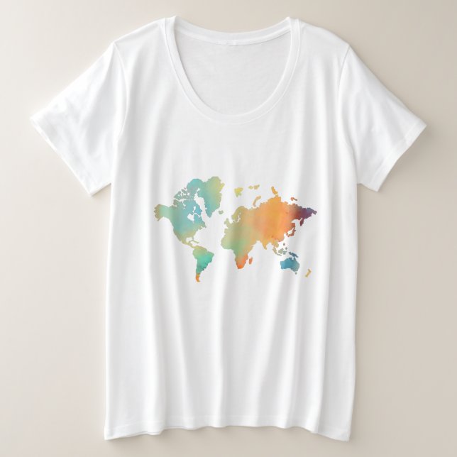 World Map Travel Aquamarin Beach Tourist Große Größe T-Shirt (Design vorne)