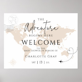 World map travel baby shower welcome sign poster