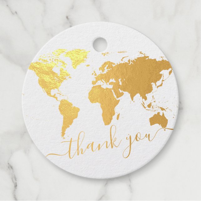 World Map Travel Theme REAL FOIL Vielen Dank Geschenkanhänger (Vorderseite)