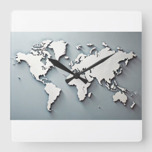 World Map Wall Art Clock Quadratische Wanduhr