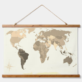World Map  Wandteppich Mit Holzrahmen